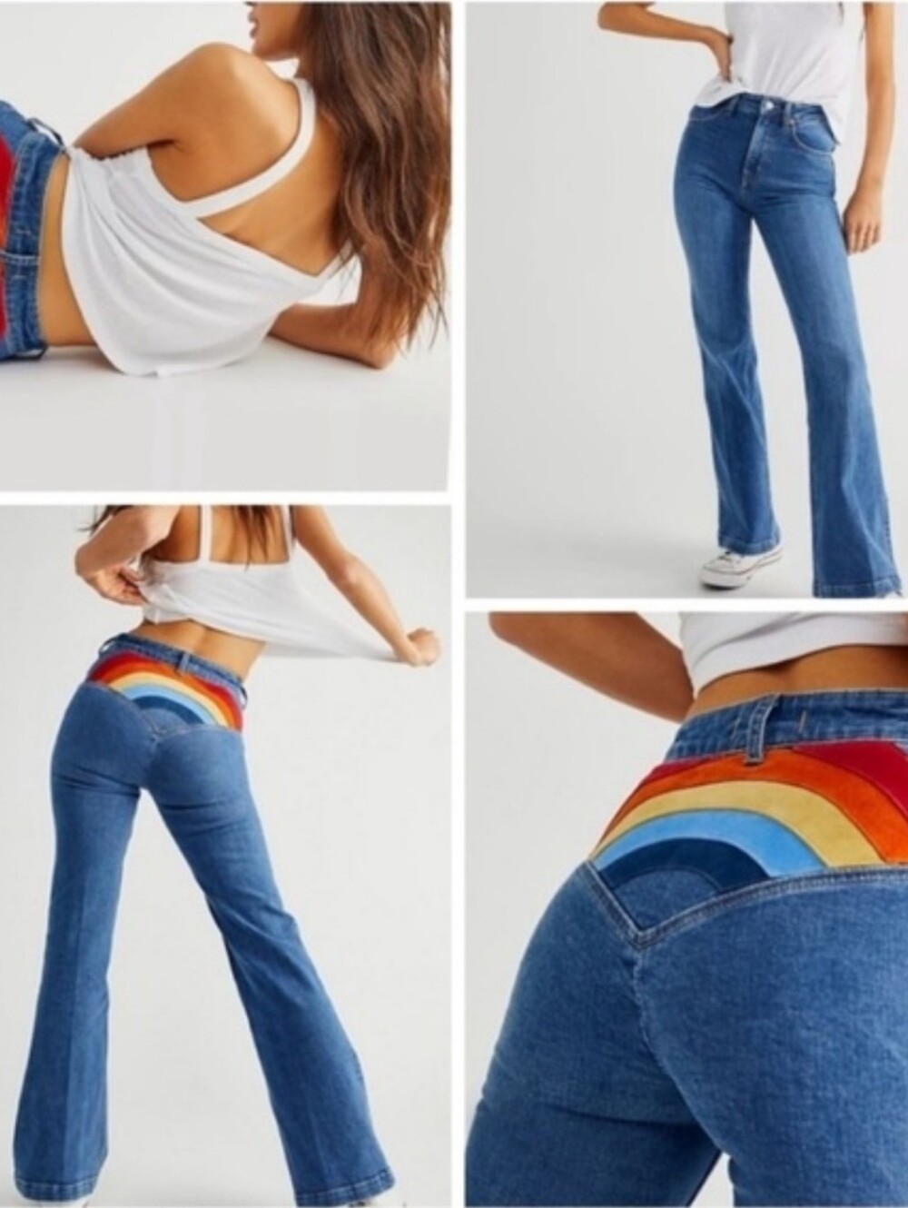 FREE PEOPLE DRIFTWOOD SOMEWHERE OVER THE RAINBOW FLARE JEANS size 30 - Picture 2 of 6